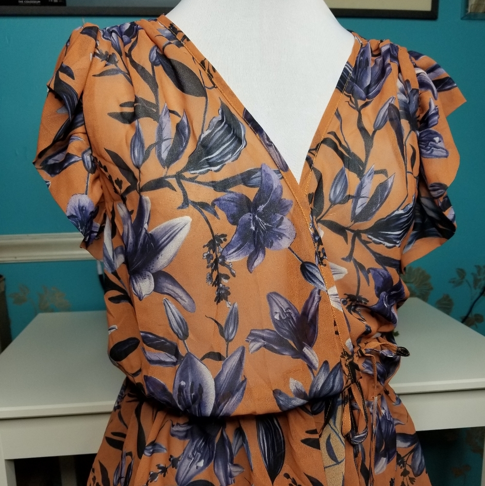 Wayward Fancies Wrap Blouse Orange Blue Floral - Picture 13 of 13